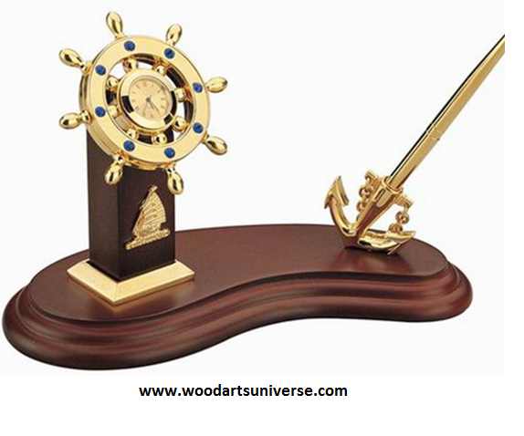 Nautical  Anchor Pen Stand With Ship Wheel Clock WASCBG0990